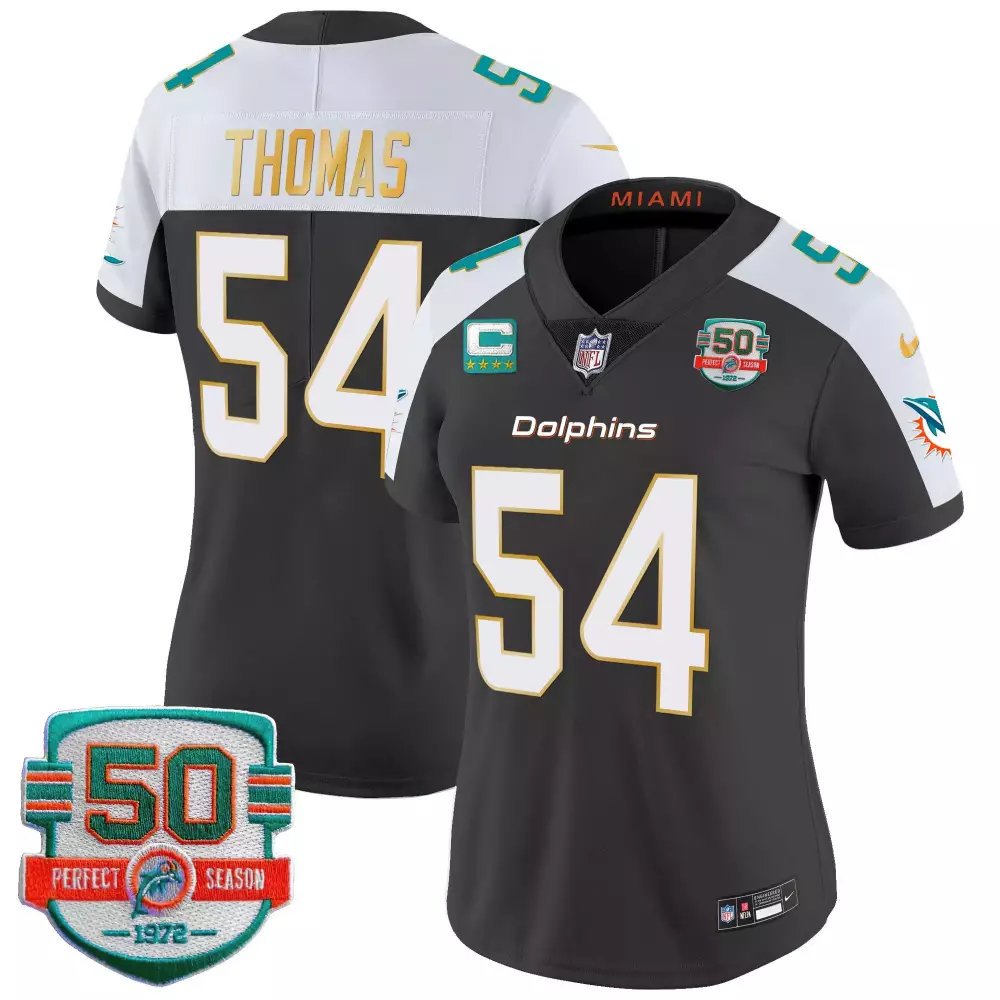 Zach Thomas 54 Dolphins Jersey Black Perfect Season 50th Anniversary 50 1972 Women