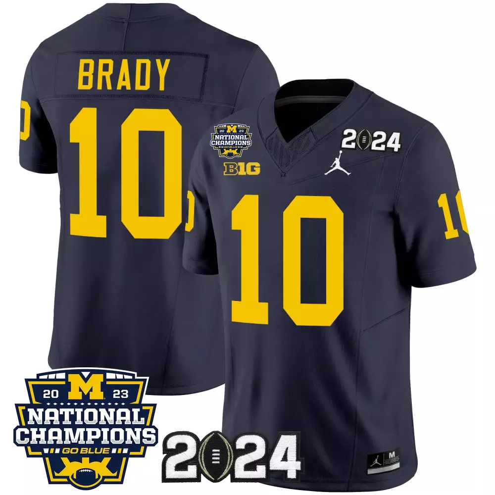 Tom Brady 10 Michigan Wolverines Jersey Navy Blue 2024 2023 National Champions Men