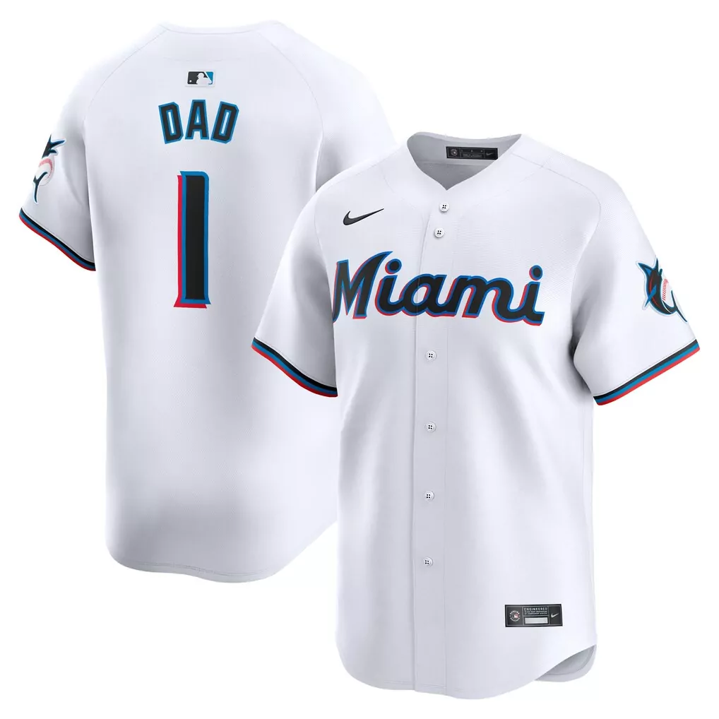 Dad 1 Miami Marlins Jersey White Men Black Teal Red Home Limited