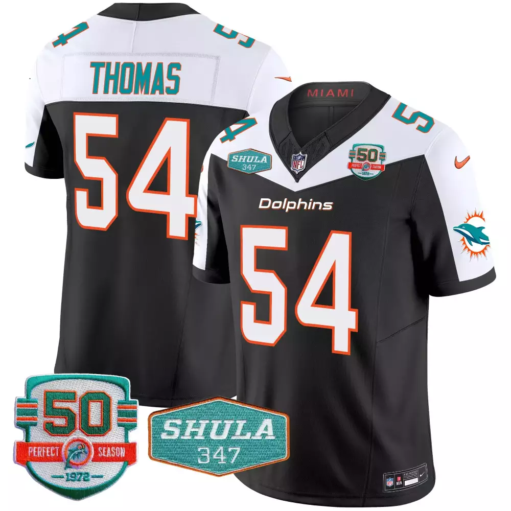 Zach Thomas 54 Miami Dolphins Jersey Black 50th Perfect Season 1972 Shula 347 Men