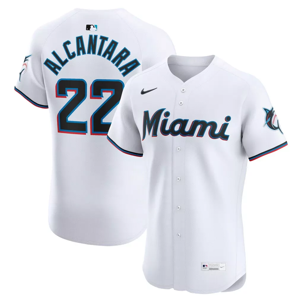 Sandy Alcantara 22 Miami Marlins Jersey White Men Black Teal Red Home Elite