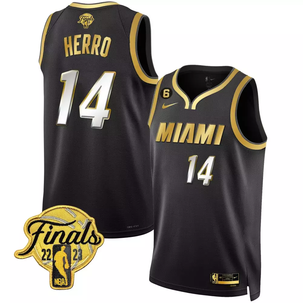 Tyler Herro 14 Miami Heat Jersey Black NBA Finals 2023 Men Gold Limited Collection