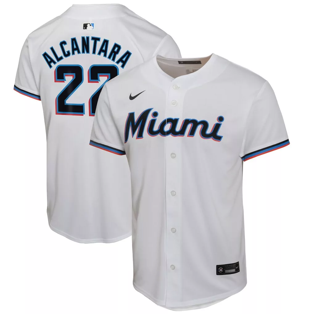 Sandy Alcantara 27 Marlins Jersey White Men Black Aqua Red Home Game