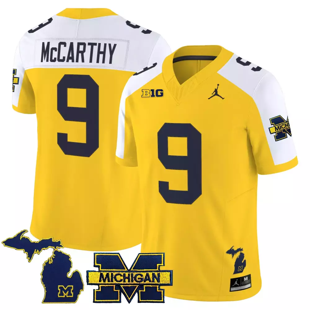 Mccarthy 9 Michigan Wolverines Jersey Yellow Air Jordan Big 2023 Men Navy Blue White