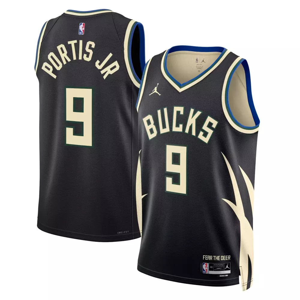 Bobby Portis 9 Milwaukee Bucks Jersey Black Fear The Deer Men Authentic Alternate