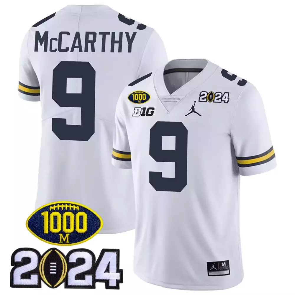 Jj Mccarthy 9 Michigan Wolverines Jersey White 1000 Big 10 Championship Men Navy Blue