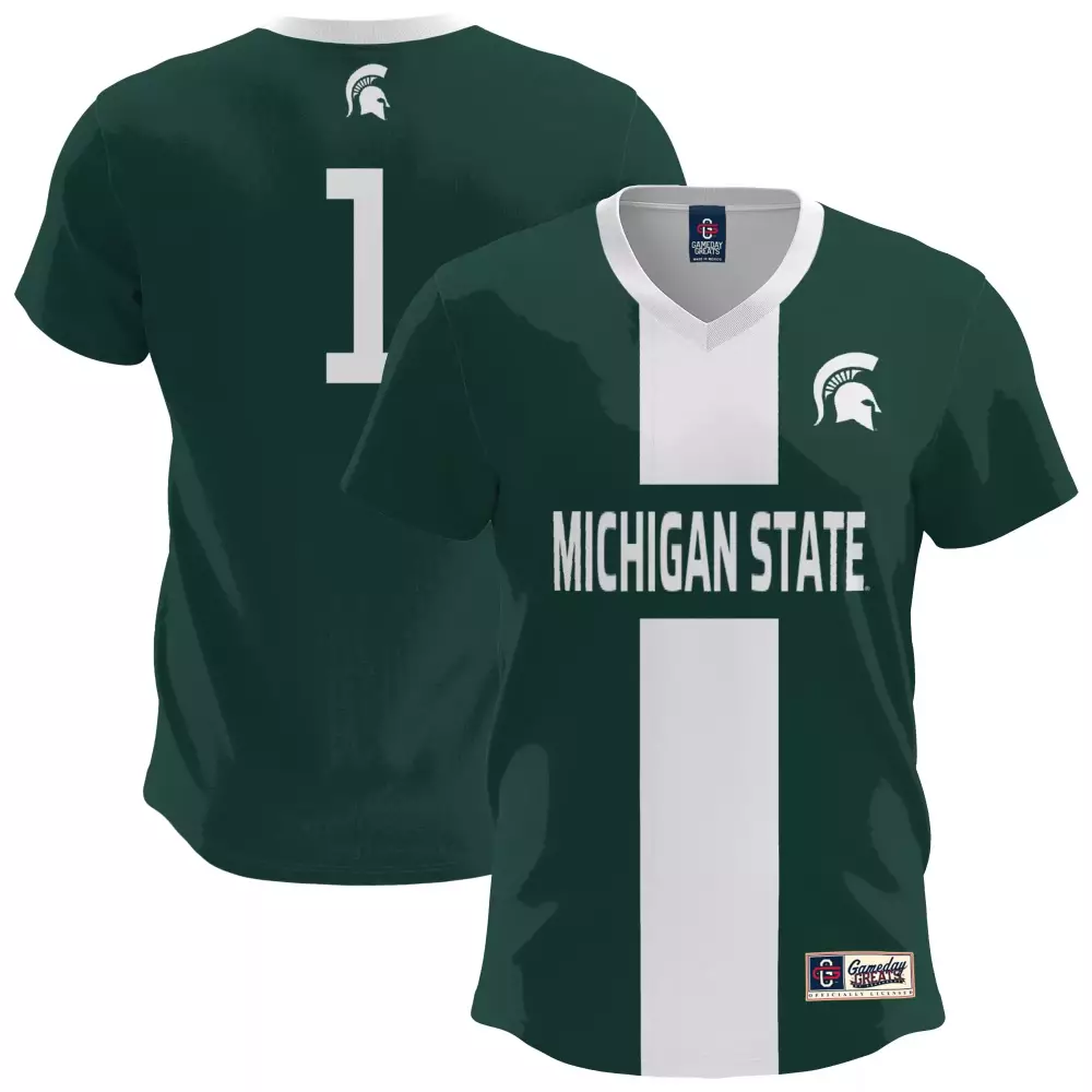 Custom Michigan State 1 Jersey Green Men Split White All Stitched Vapor