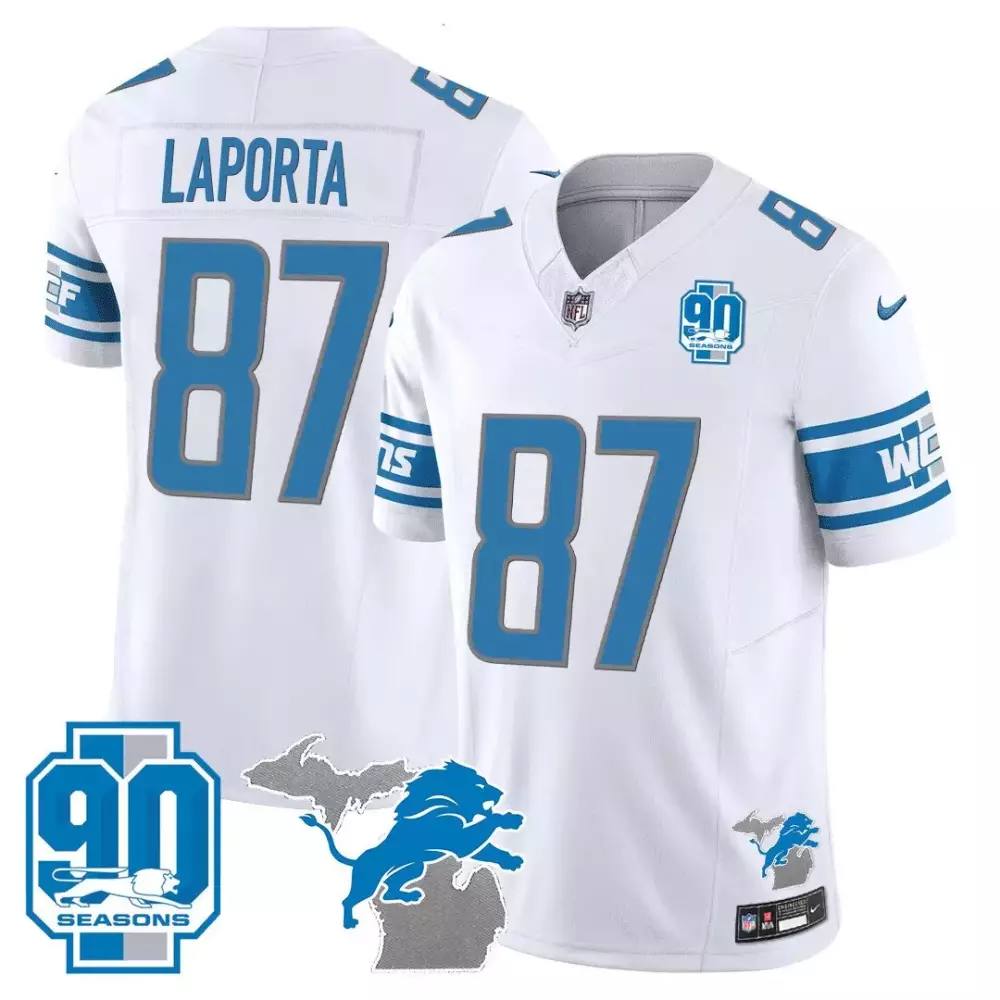 Sam Laporta 87 Lions Jersey White 90 Seasons Men Replica Alternate Blue Gray Vapor