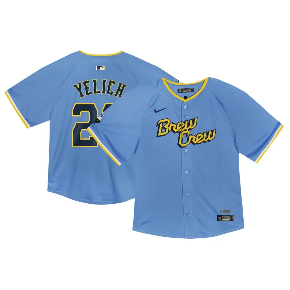Christian Yelich 22 Jersey Light Blue Milwaukee Brewers Men Authentic Alternate Yellow