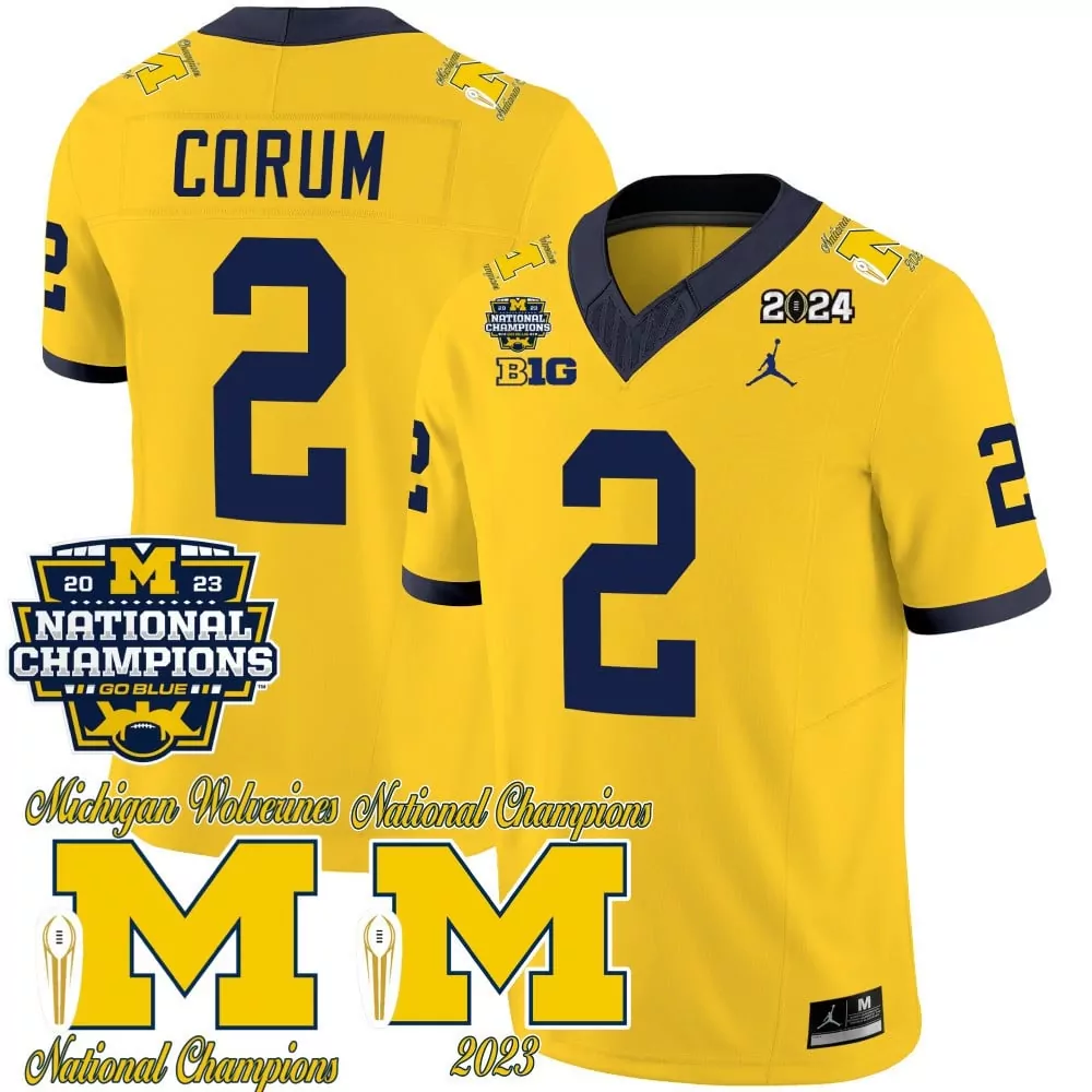 Blake Corum 2 Michigan Wolverines Jersey Maize 2023 National Champions Big 10 Men