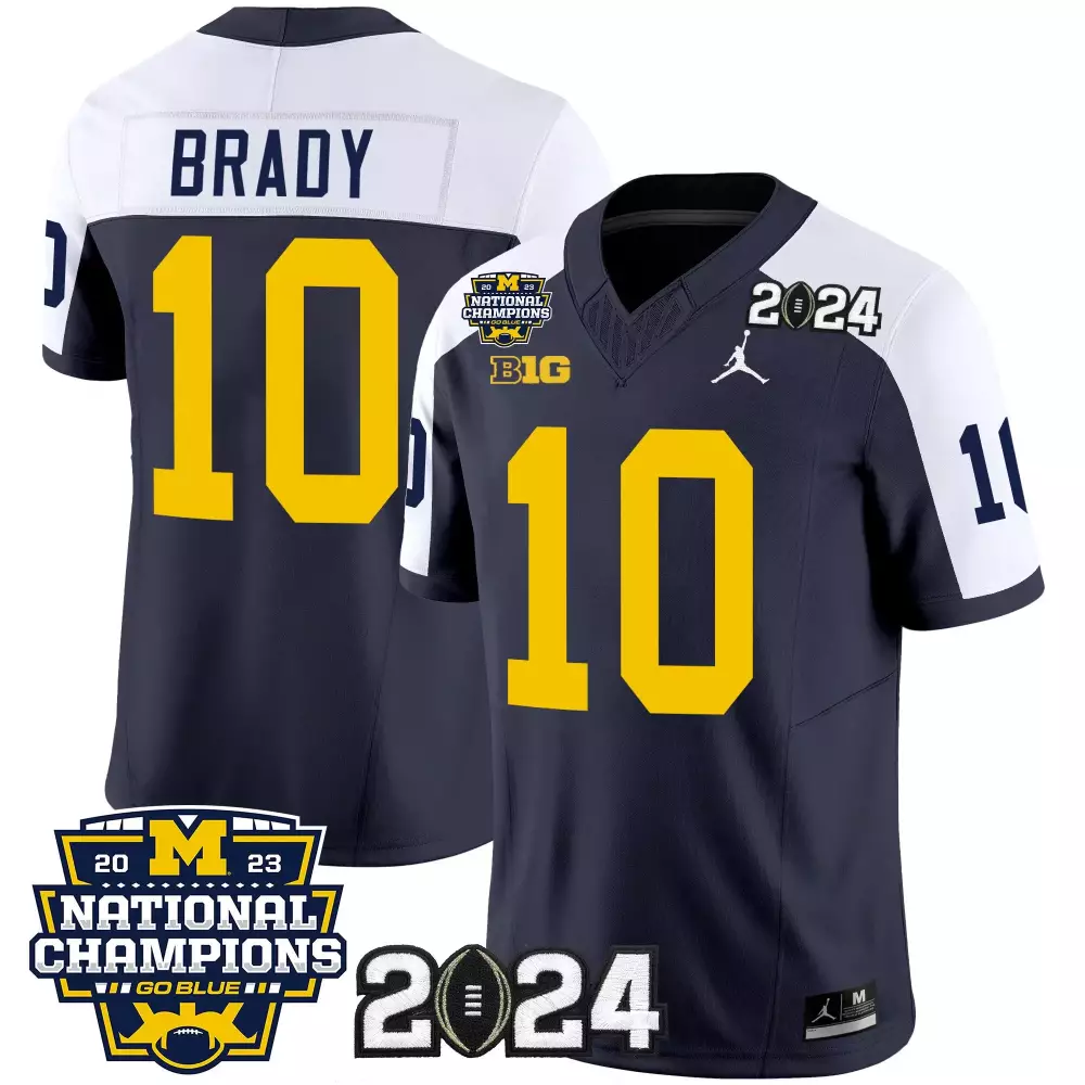 Tom Brady 10 Michigan Wolverines Jersey Navy Blue National Champions 2023 2024 Men