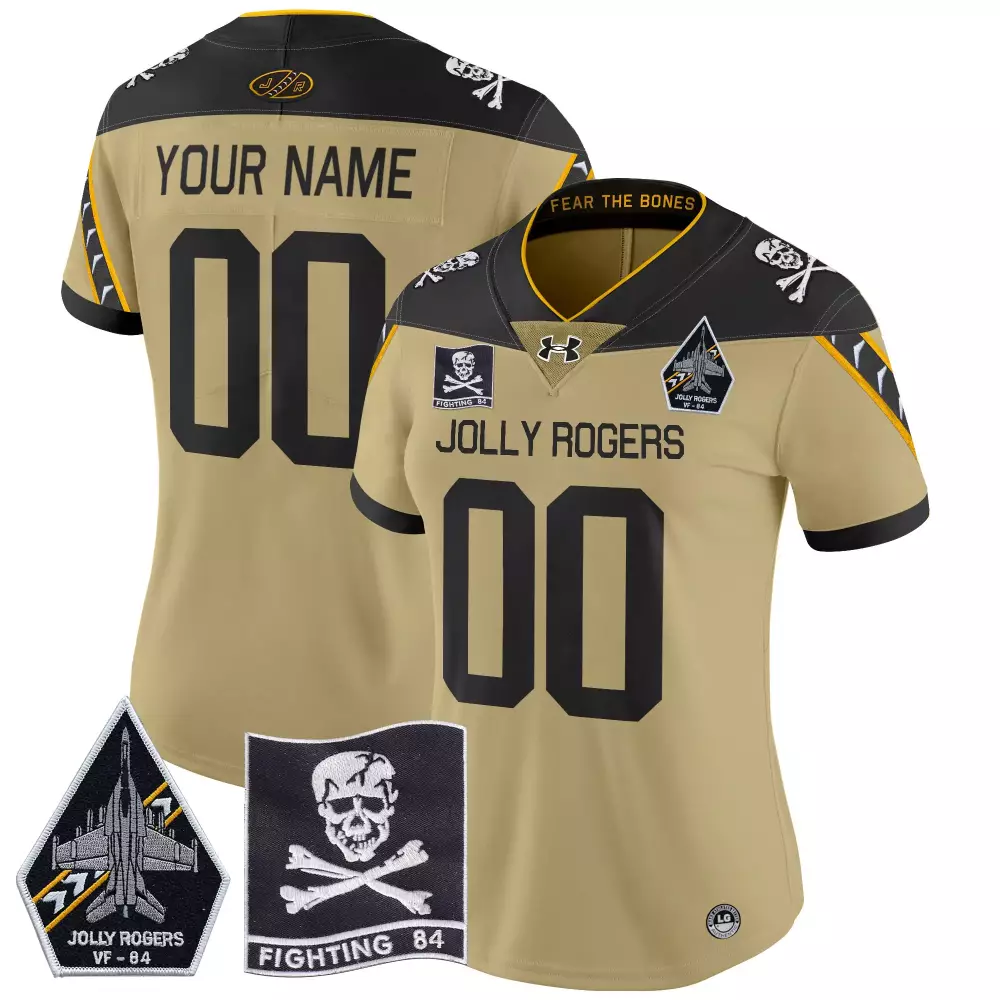 Custom Jolly Rogers Jersey Tan VF-84 Fighting 84 Skull Crossbones Women Authentic