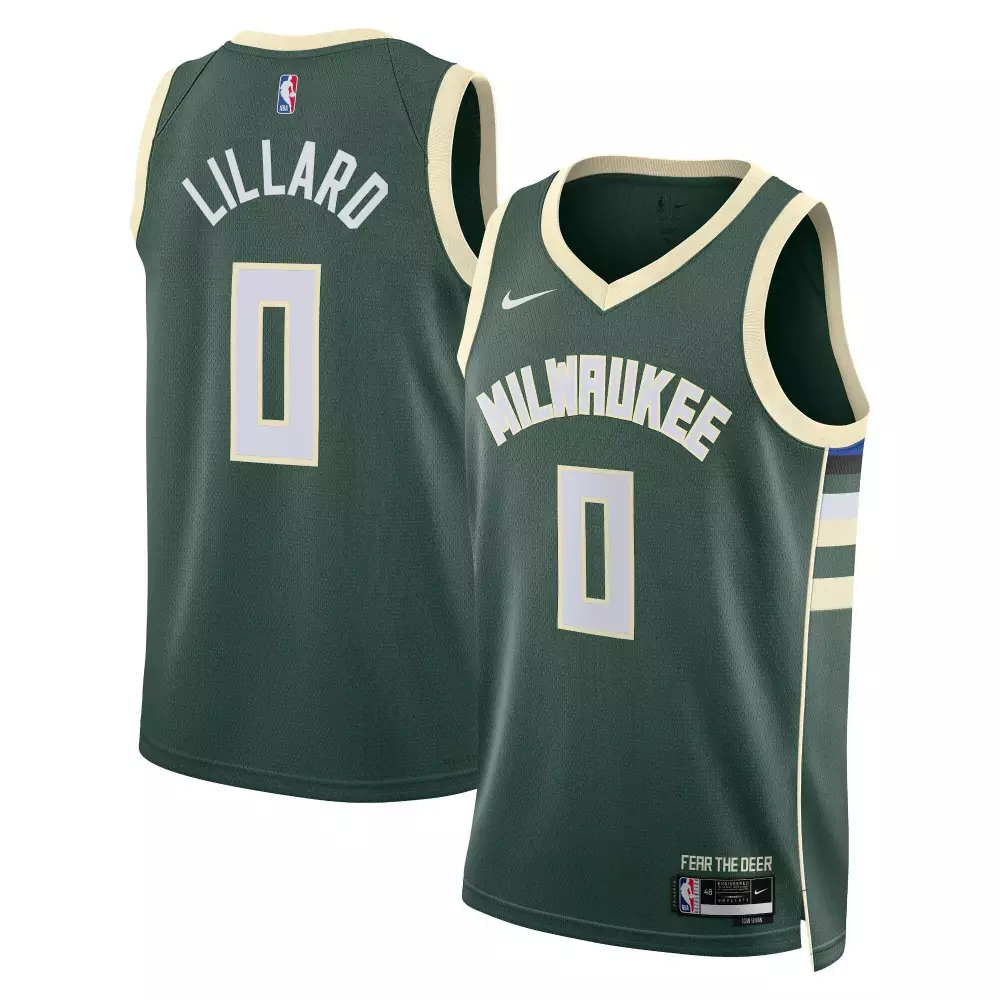 Damian Lillard Milwaukee Bucks Jersey Green Fear The Deer Men Stitched Alternate