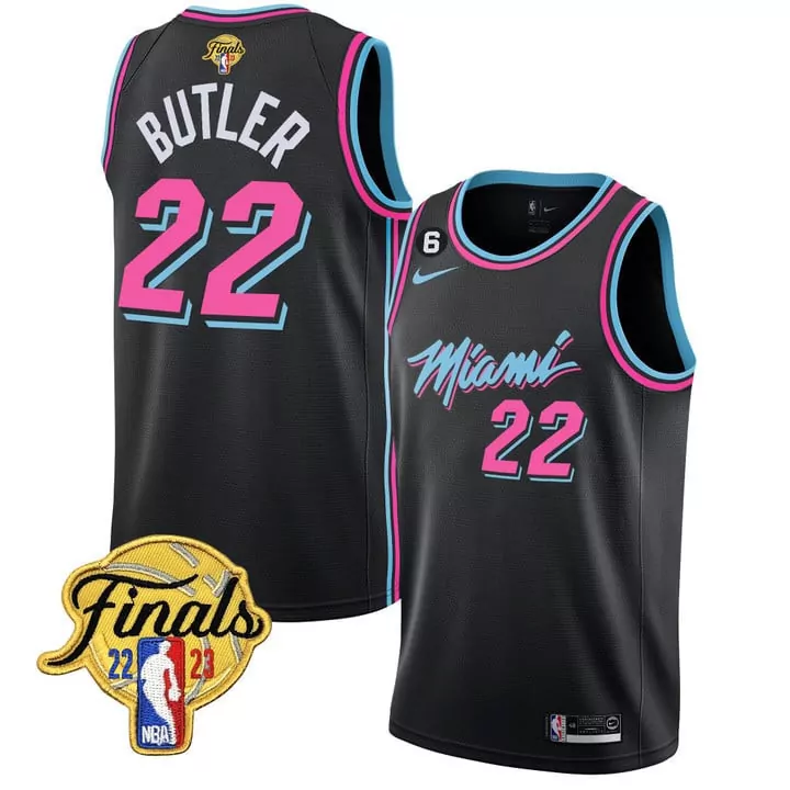 Jimmy Butler 22 Miami Heat Jersey Black NBA Finals 2022-23 2023 Men Pink Cyan All