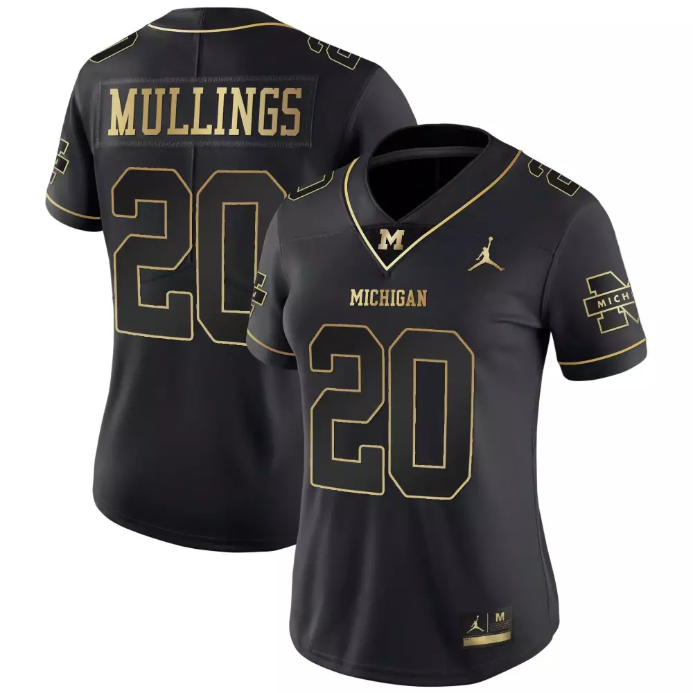 Kalel Mullings 20 Michigan Jersey Black Women Gold Vapor All Stitched