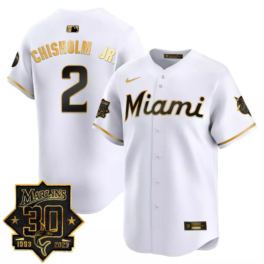 Chisholm Jr. 2 Marlins Jersey White 30th Anniversary 1993-2023 2023 Men Black Gold