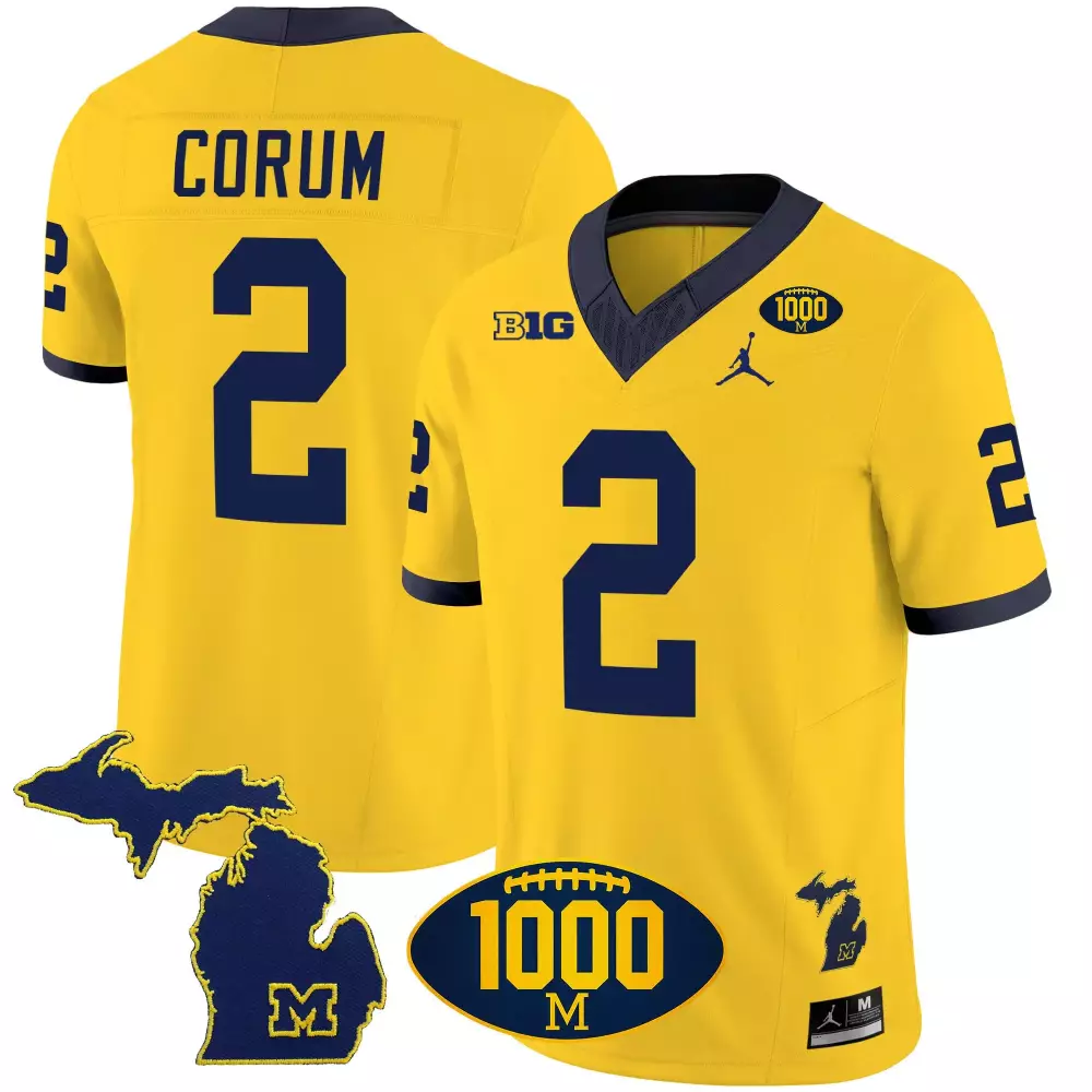 Blake Corum 2 Michigan Wolverines Jersey Maize 1000th Game Big Jumpman Men Navy Vapor
