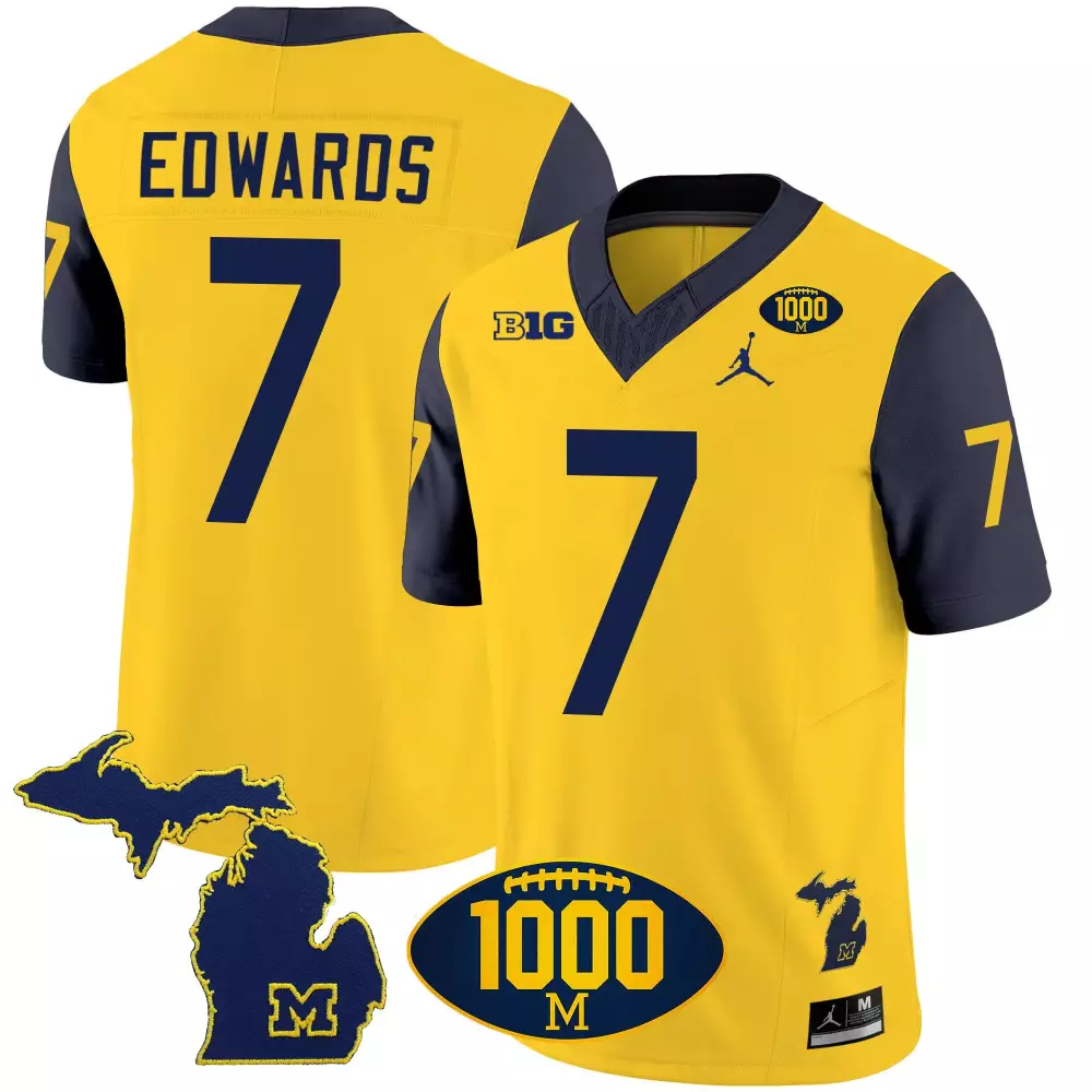Donovan Edwards 7 Jersey Yellow 1000M Michigan Wolverines Big Men Navy Vapor v3 All