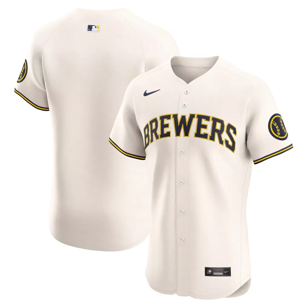 Milwaukee Brewers Jersey Cream Men Authentic Alternate Navy Yellow Home Elite