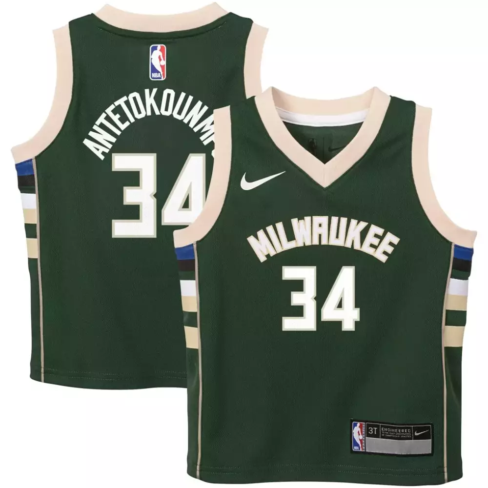 Giannis Antetokounmpo 34 Jersey Green Milwaukee Bucks Kids Stitched Cream White Blue