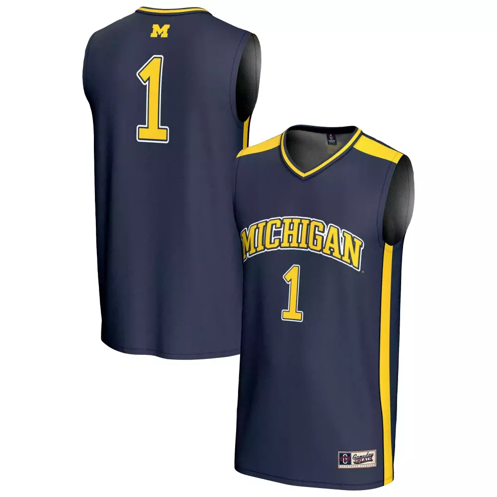 Michigan 1 Jersey Navy Men Yellow All Stitched Vapor