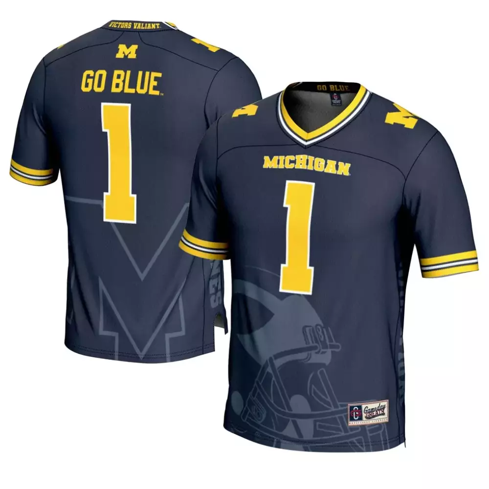 Unidentified 1 Michigan Jersey Navy Blue Gameday Greats Men Split Design Yellow Icon
