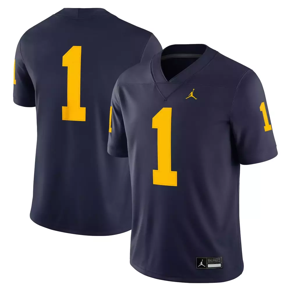 Custom Michigan 1 Jersey Navy Yellow All Stitched Vapor