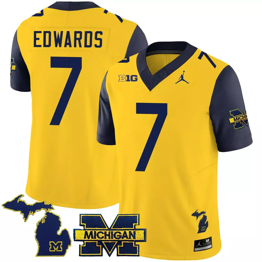 Donovan Edwards 7 Jersey Yellow Michigan Wolverines Outline Men Navy Blue v3 All