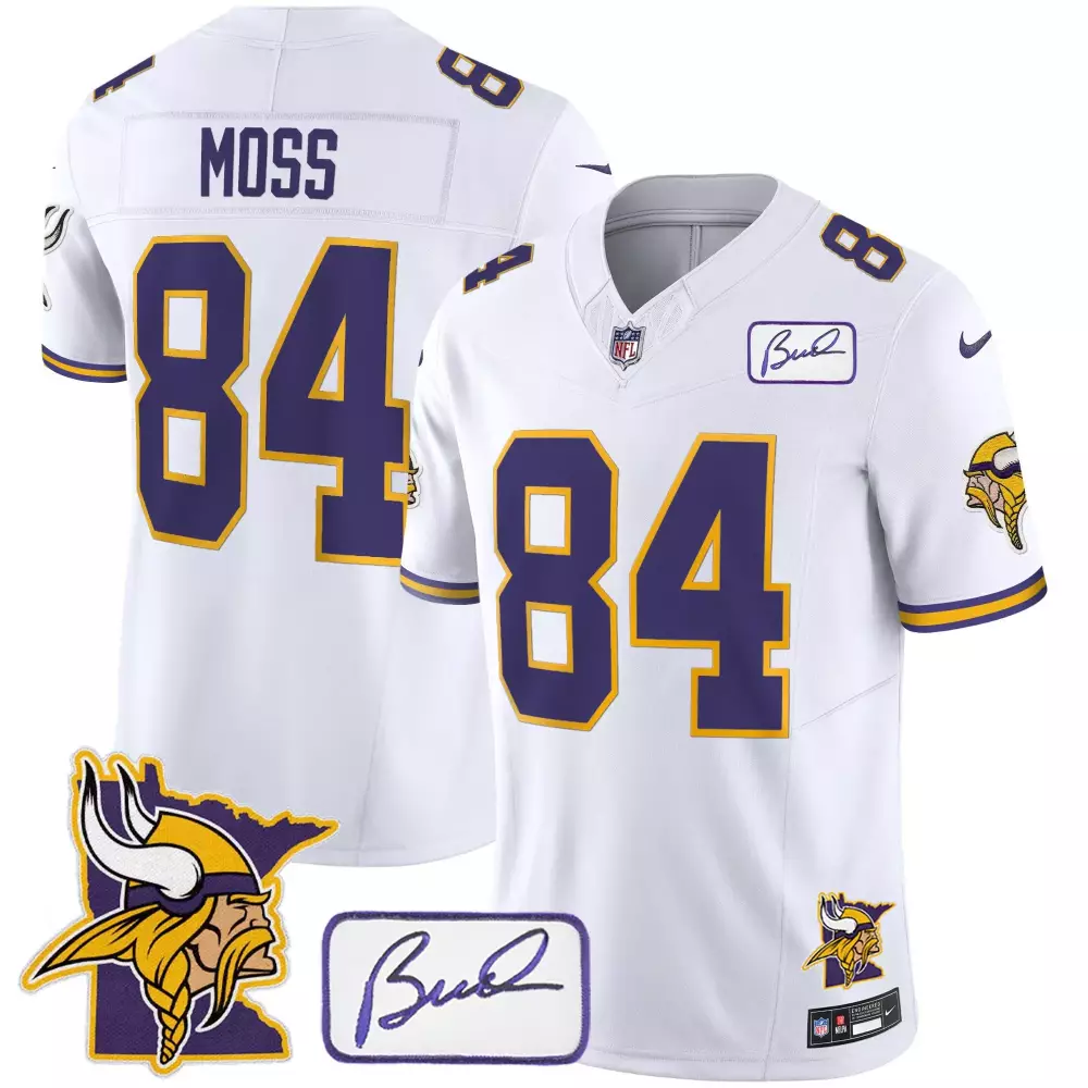 Randy Moss 84 Minnesota Vikings Jersey White Men Limited Alternate Purple Gold Classic