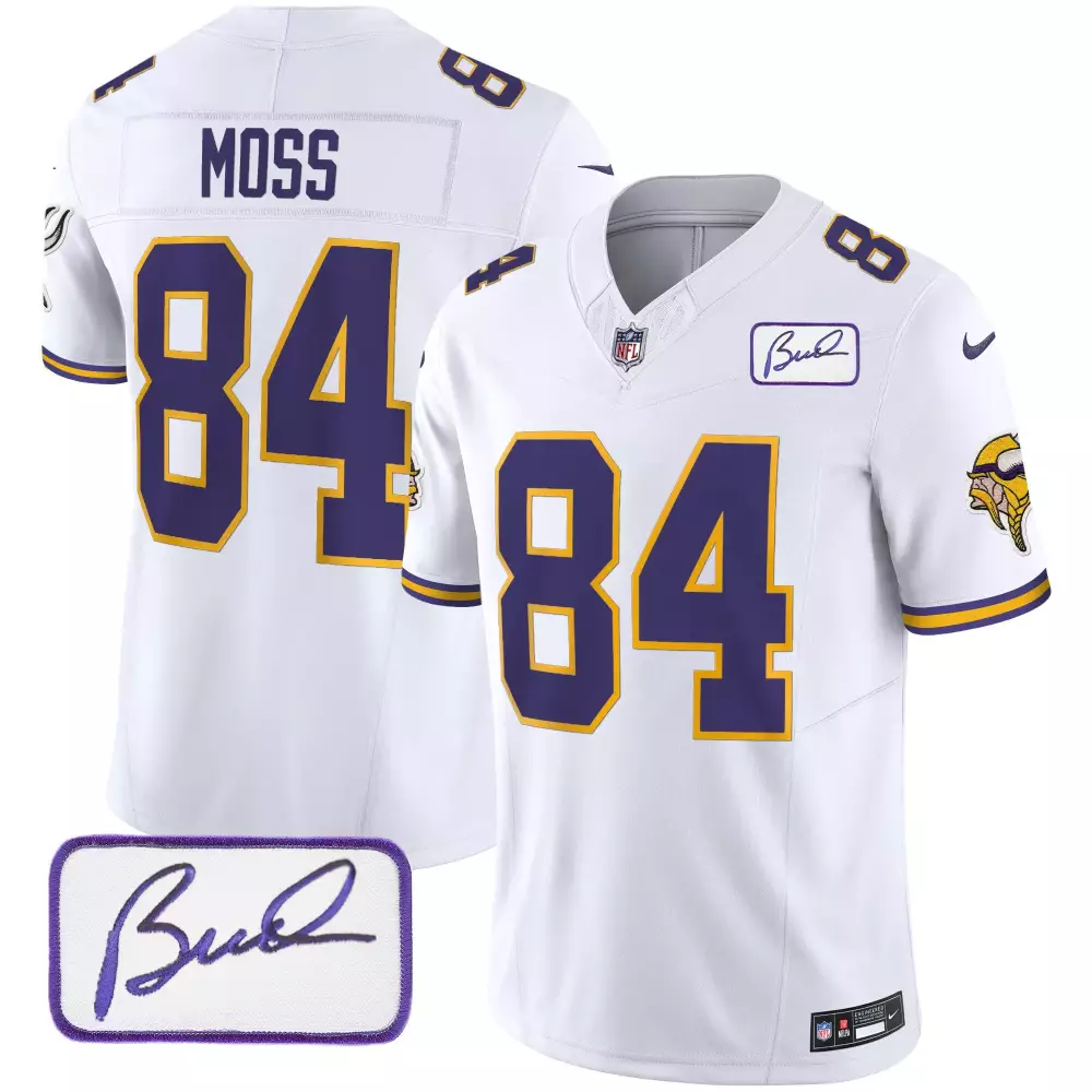 Randy Moss 84 Minnesota Vikings Jersey White Men Authentic Alternate Purple Yellow