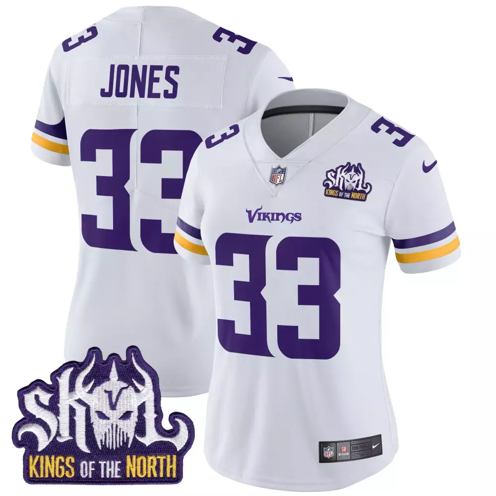 Aaron Jones 33 Minnesota Vikings Jersey White Skol Kings Of The North Women Stitched