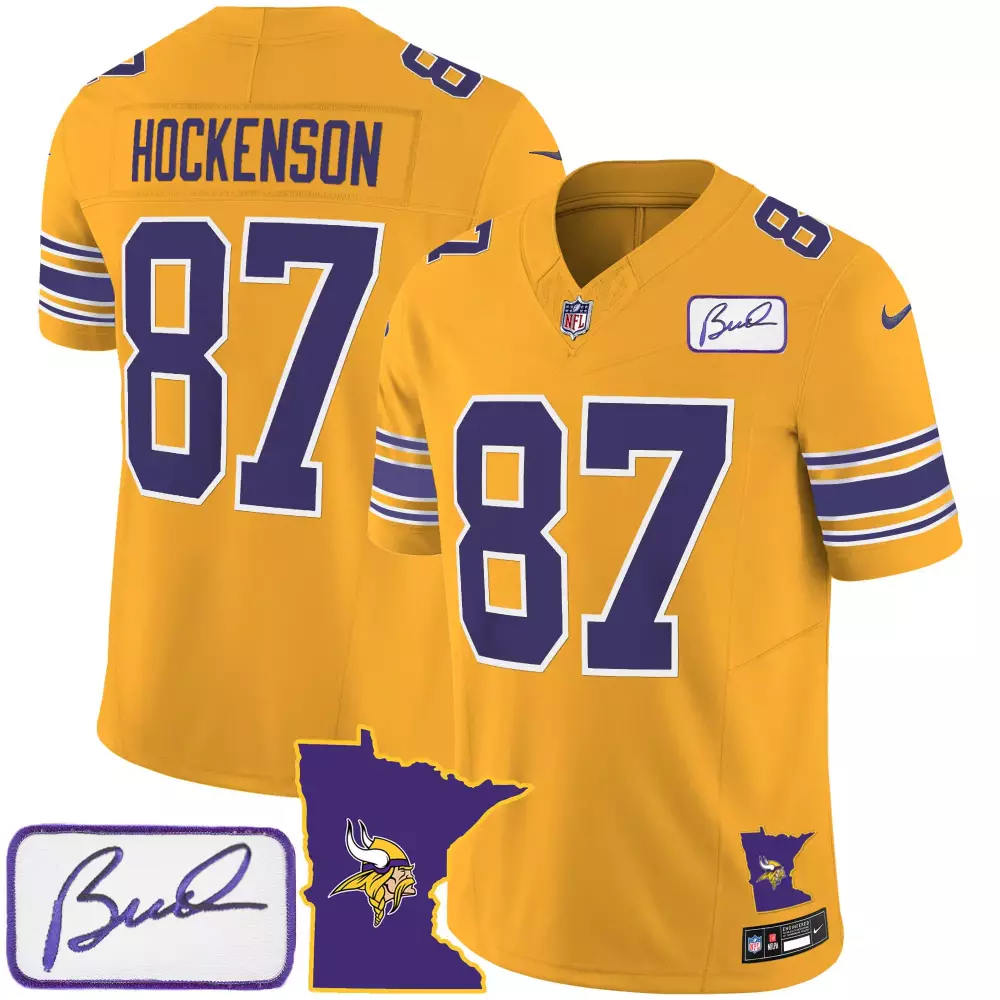 T.j. Hockenson 87 Jersey Gold Minnesota Vikings Men Replica Alternate Purple White