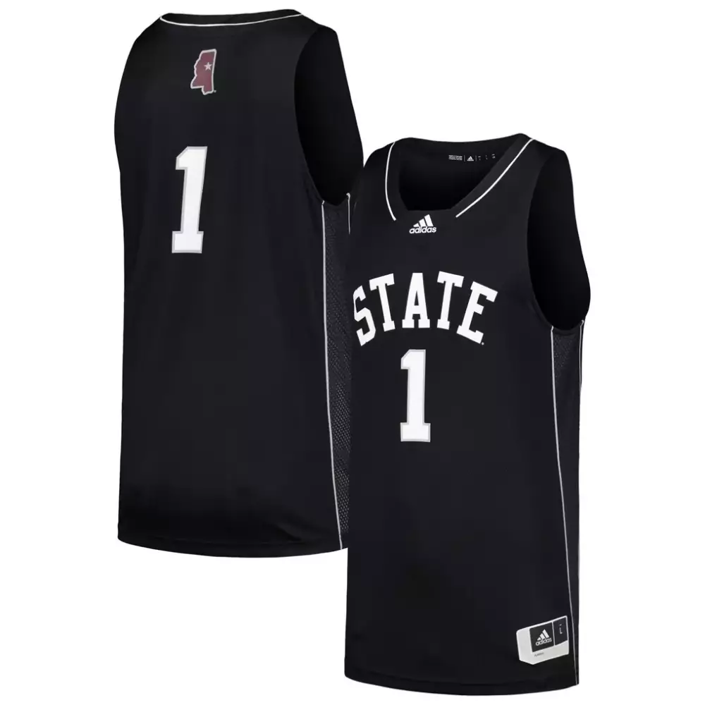 Custom Mississippi State Bulldogs 1 Jersey Black Null Men Replica White Swingman