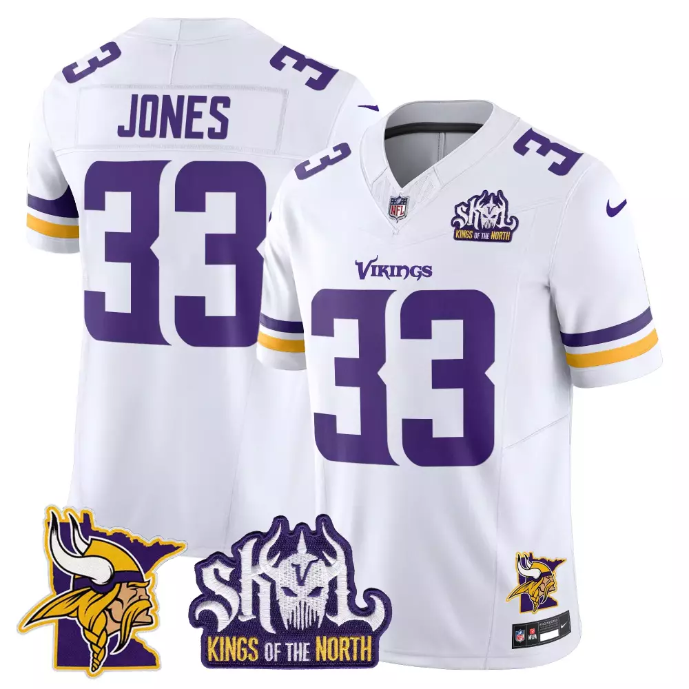 Aaron Jones 33 Minnesota Vikings Jersey White Kings Of The North Men Stitched Alternate