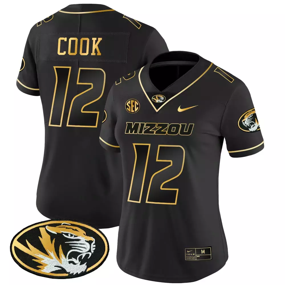 Alex Cook 12 Missouri Tigers Jersey Black Women Stitched Gold Vapor All