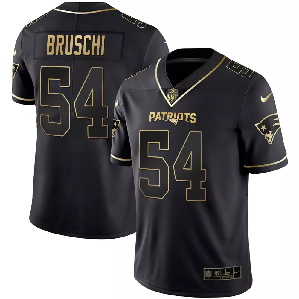Tedy Bruschi 54 Jersey Black Gothic New England Patriots Men Stitched Alternate Gold