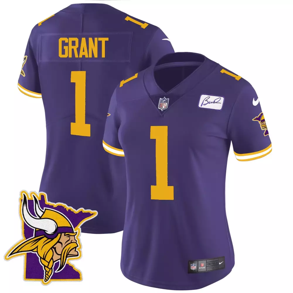 Bud Grant 1 Minnesota Vikings Jersey Purple Null Women Yellow White Rush Classic