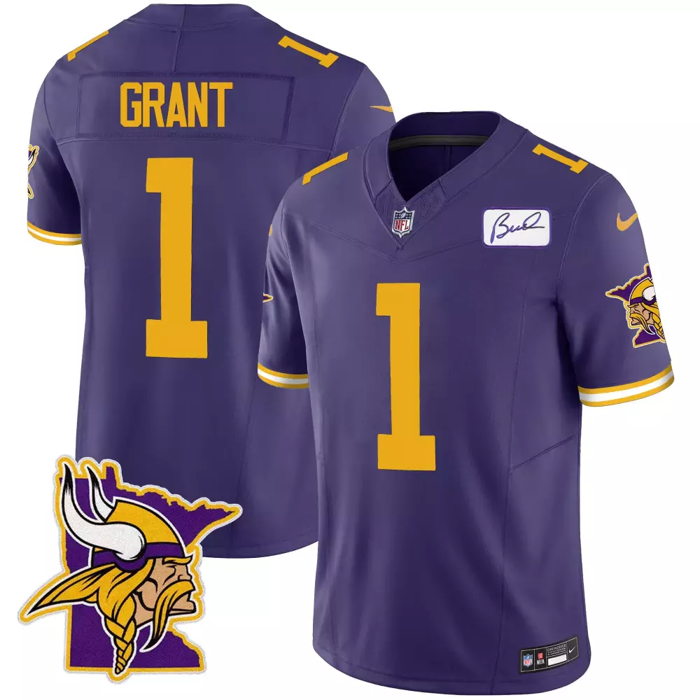 Bud Grant 1 Minnesota Vikings Jersey Purple 00s Men Authentic Yellow White Rush Classic