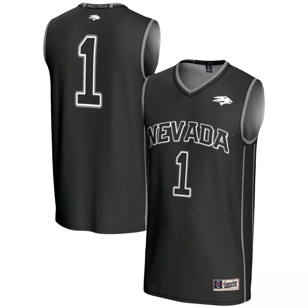 Custom Nevada Wolf Pack 1 Jersey Black Men Replica Grey White Gameday