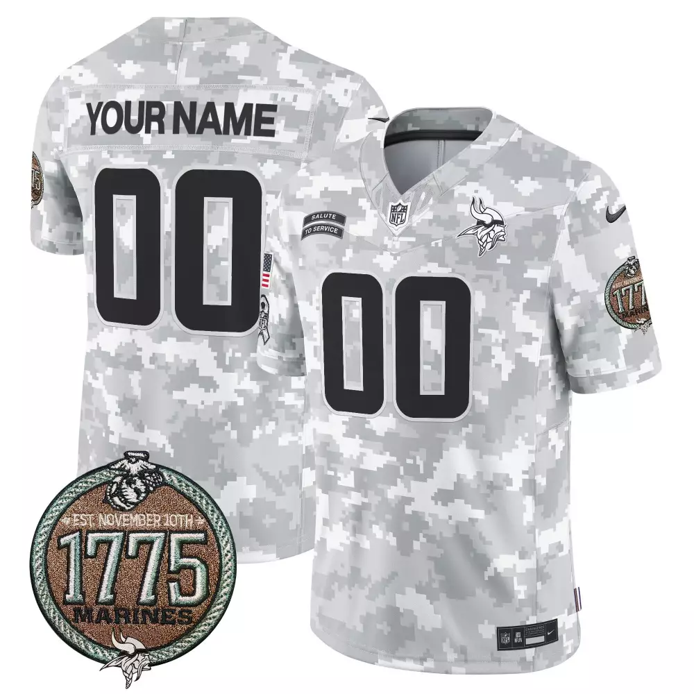 Custom Minnesota Vikings Jersey White Salute To Service Usmc 1775 Men Authentic Alternate