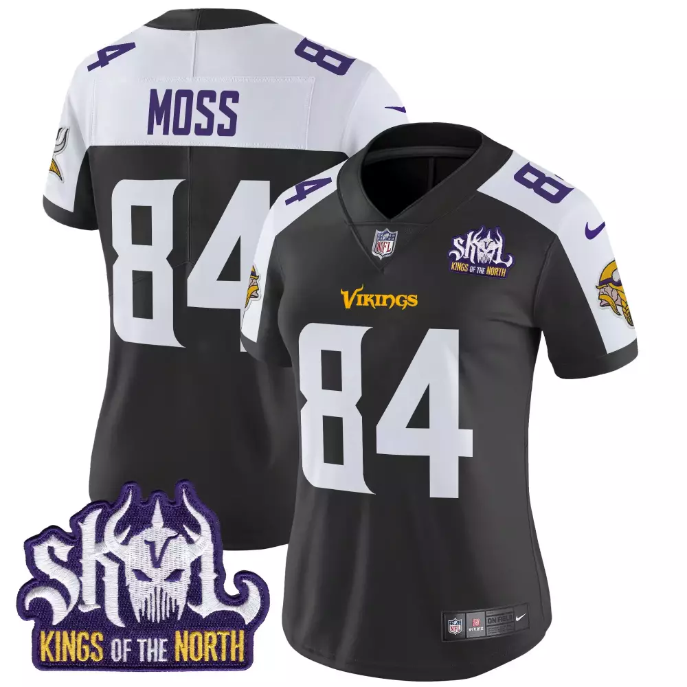 Randy Moss 84 Minnesota Vikings Jersey Black Skol Kings Of The North Women Stitched