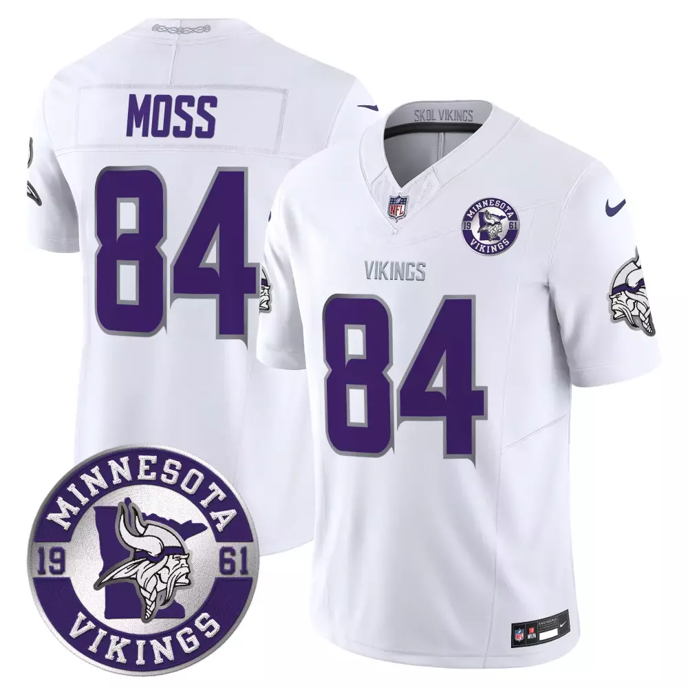 Randy Moss 84 Minnesota Vikings Jersey White Men Authentic Alternate Purple Vapor