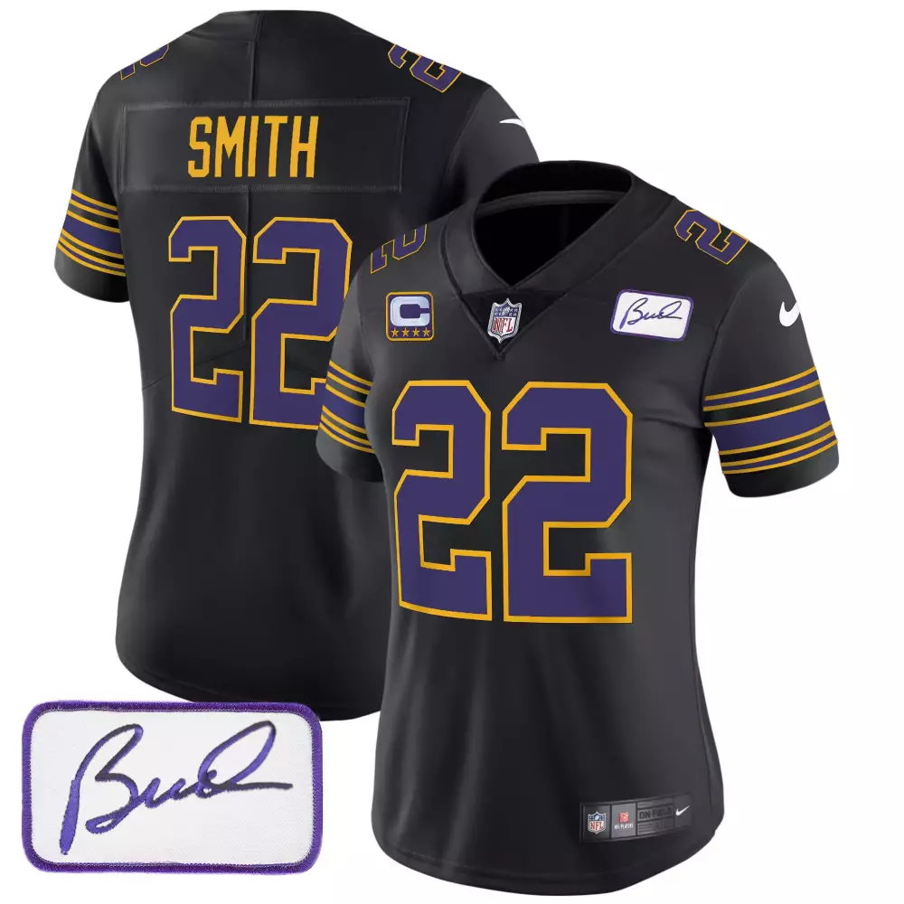 Harrison Smith 22 Jersey Black Gothic Minnesota Vikings (captain Patch) Women Stitched