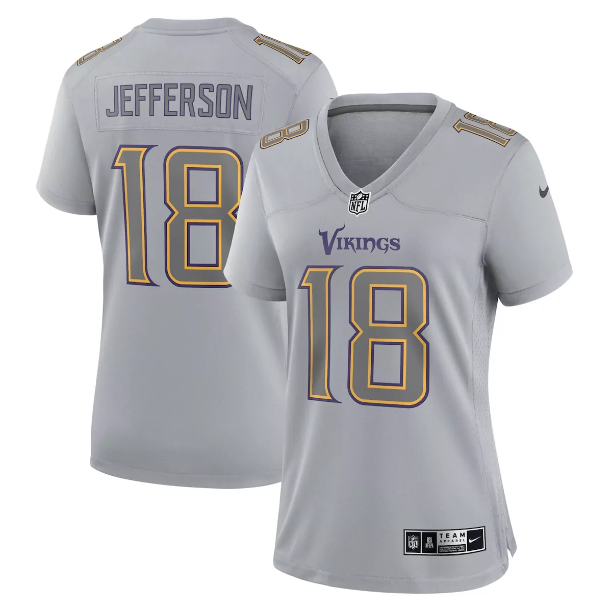 Justin Jefferson 18 Jersey Grey Minnesota Vikings Women Replica Alternate Purple