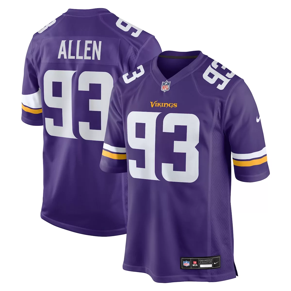 Jonathan Allen 93 Jersey Purple Minnesota Vikings Men Stitched White Yellow Game