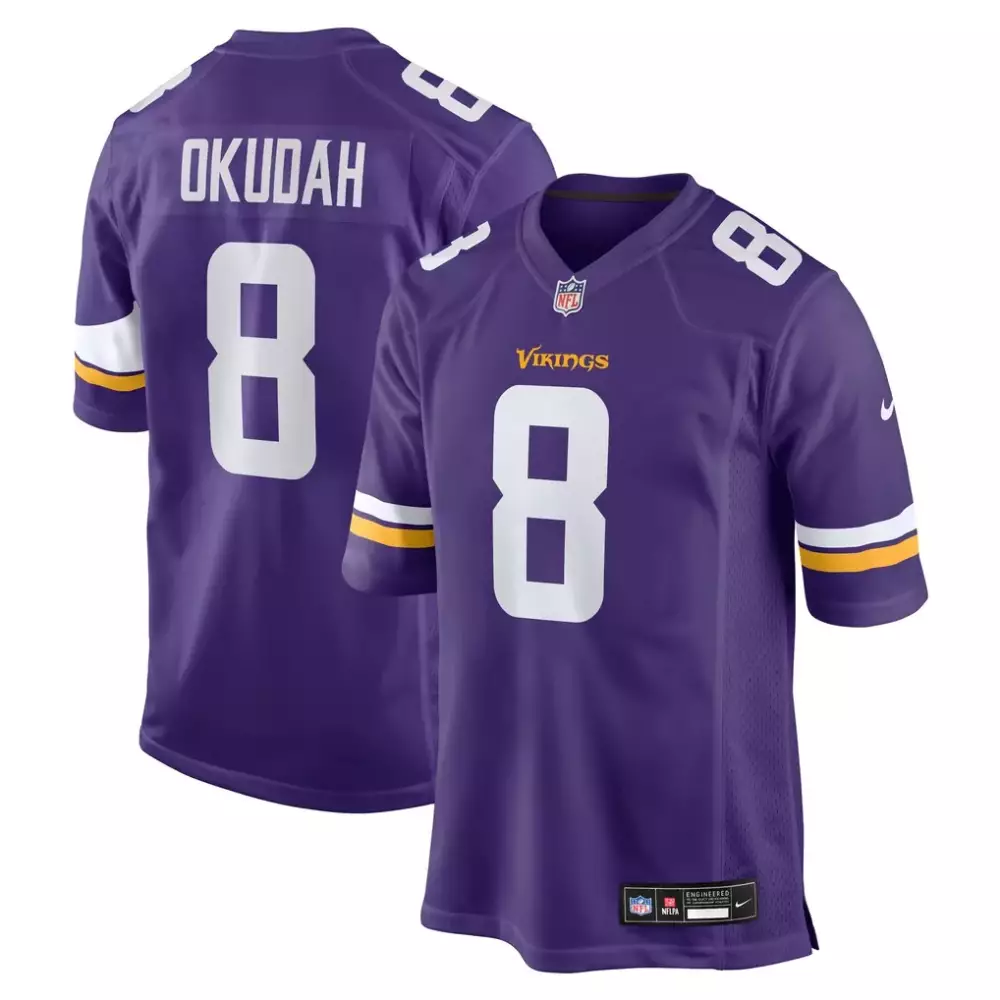 Jeff Okudah 8 Minnesota Vikings Jersey Purple Men Stitched White Yellow Game