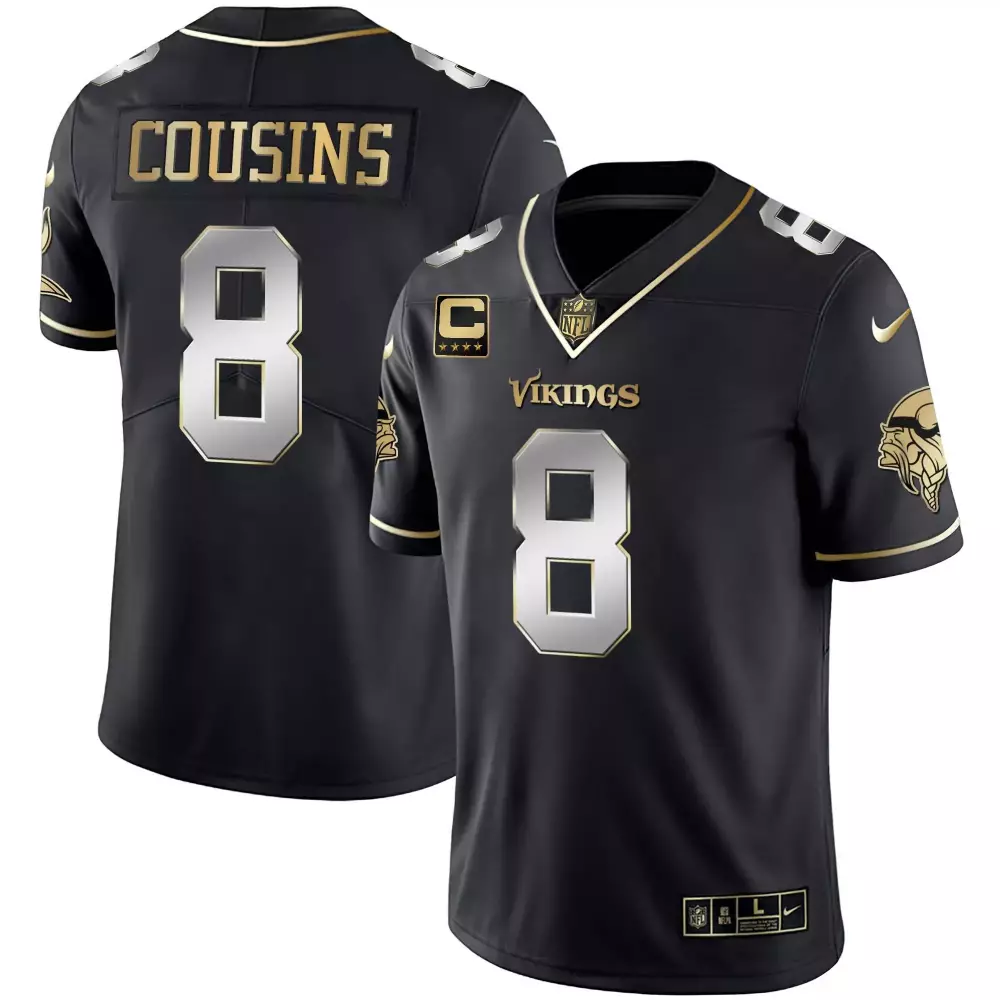 Kirk Cousins 8 Minnesota Vikings Jersey Black Men Authentic Alternate Gold Silver