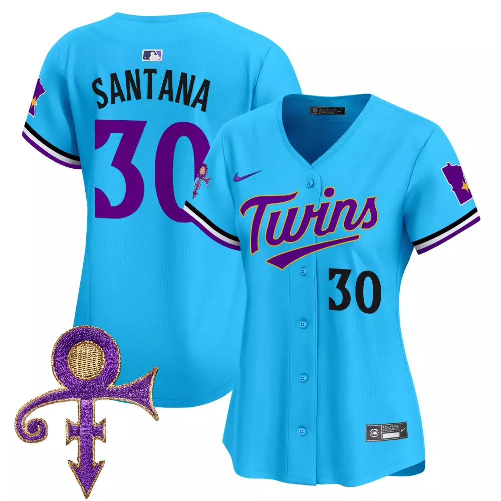 Carlos Santana 30 Minnesota Twins Jersey Light Blue Prince Women Authentic Alternate