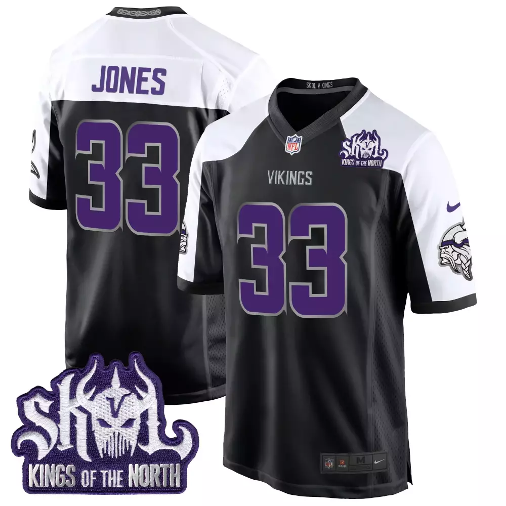 Aaron Jones 33 Minnesota Vikings Jersey Black Skol Kings Of The North Men Stitched
