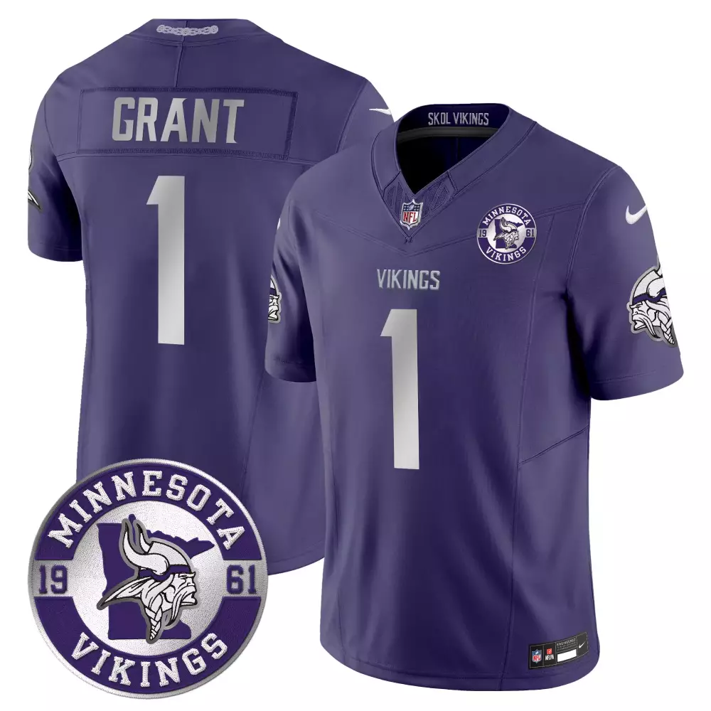 Bud Grant 1 Minnesota Vikings Jersey Purple Men Authentic Silver White Vapor Limited
